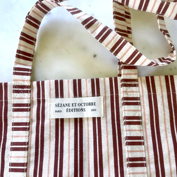 Sézane et Octubre Editions Paris 2013 Striped Tote Bag in Burgundy & Ecru - Picture 6 of 17